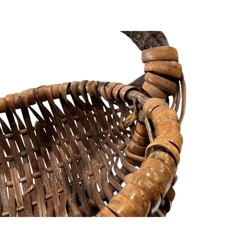 Rustic Woven Basket Grapevine or Root Handle Oval Asymmetrical Primative - Picture 7 of 8